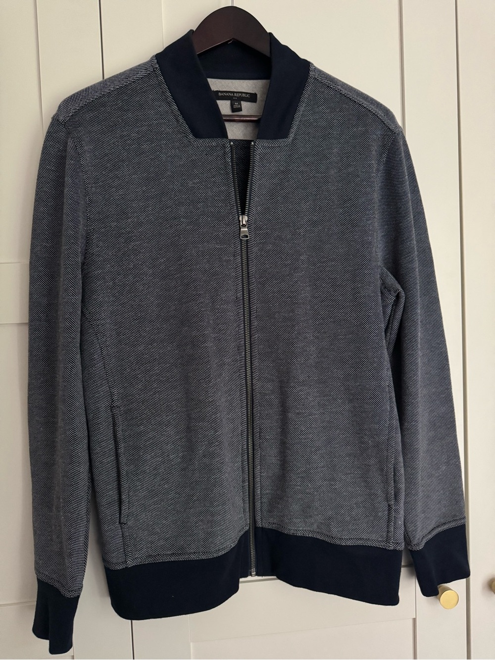Banana Republic Men’s Textured Knit Bomber Jacket Navy Size M Classic Office